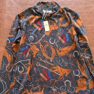 W Equestrian Print Mock-Neck Pullover